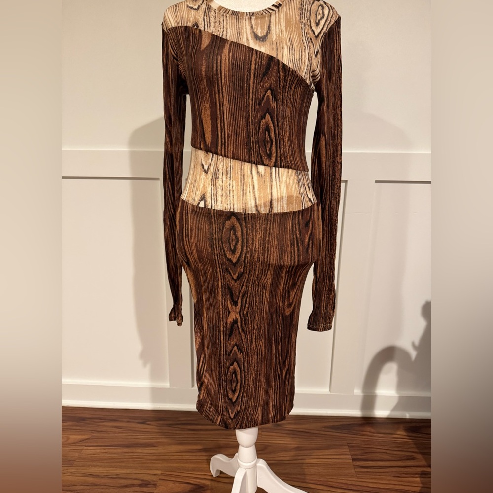 BCBG Chocolate and Cream Patterned Dress